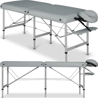 Produktbild von HABYS Medmal, 2 Zonen Aluminium Massageliege | Massageliege Klappbar, Massagetisch, Massagebank | Vollausstattung | 180x70 Grau