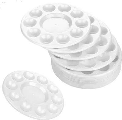 Zdjęcie produktu dla Małe plastikowe palety do farb akrylowych i olejnych, zestaw 15 sztuk, do malowania
