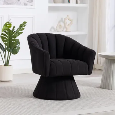 Immagine prodotto di okwish sedia girevole a 360°, sedia girevole con schienale, poltrona lounge, sedia bistrot con base stabile per l'ufficio in casa, nero