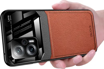 Produktbild von Redmi Note 11T Pro Hülle, TPU Stossfest Anti-rutsch Leder Glas Len Hybrid Schutzhülle für Xiaomi Redmi Note 11T Pro Braun