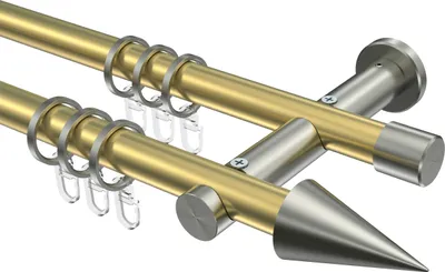 Produktbild von Interdeco Gardinenstange / Vorhangstange Messing-Optik / Edelstahl-Optik, Typ Platon Savio (Kegel), 20 mm Ø 2-läufig, 320 cm