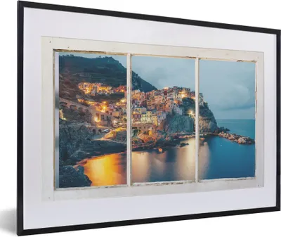 Produktbild von MuchoWow® Gerahmtes Poster Aussicht - Meer - Italien 60x40 cm - Poster mit Schwarzem Bilderrahmen Wandposter Rahmen Foto Bilder - Schlafzimmer - Plakat in Rahmen - Drucken