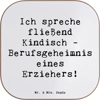 Produktbild von Mr. & Mrs. Panda Untersetzer für Gläser Spruch Erzieher Kindisch - Weiß - Geschenk, Tischuntersetzer, Liebe, handgefertigte Geschenke, gläseruntersetzer, Lernen, Fantasie
