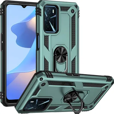 Image de Étui pour OPPO A16 étui de protection militaire double couche avec support d'anneau et support vert