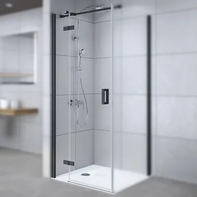 Produktbild von Drehtür für Seitenwand Breuer Panorama 80 cm Anschlag links Nachbildung Chinchilla klar Profilfarbe schwarz