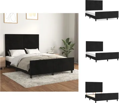Image de vidaXL Cadre de lit avec tête de lit Noir 140x190 cm Velours - Lits & sommiers