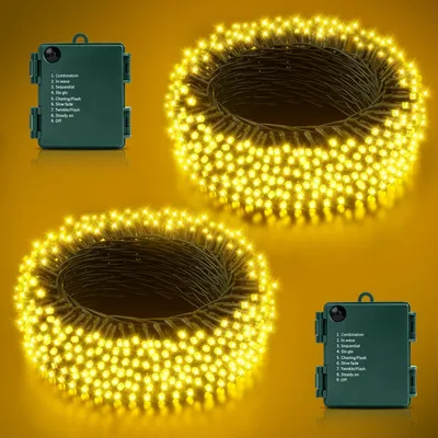 LED-Lichterkette 21 m, 210 warmweiße LEDs, Batterie, IP44, 8 Modi, Timer