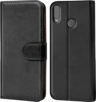 A black book-style phone case for a Huawei P20 Lite is shown from the front and back.