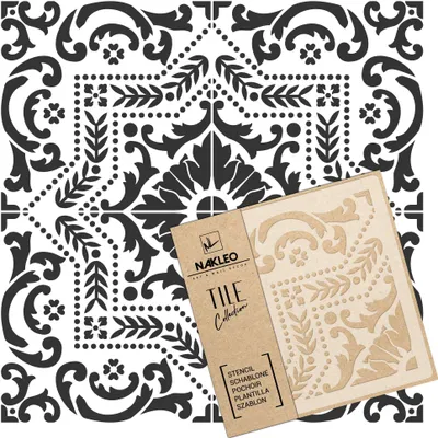 Produktbild von Tile Fliesen Schablone zum Malen 10x10 cm, Pinela Spanische Maurische Blume Marokkanisch, Kunststoff Wiederverwendbare Bodenschablone DIY