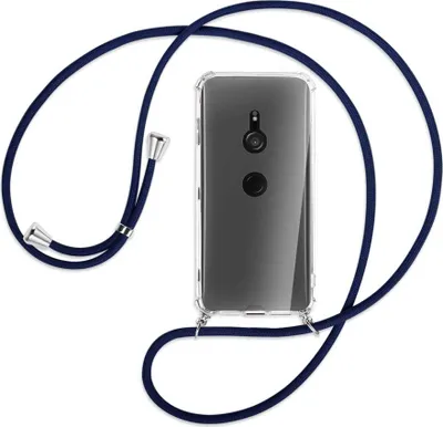 Produktbild von Handykette Backcover-Schutzhülle mit Band (Metall silberfarben) für Sony Xperia XZ3 - dunkelblau