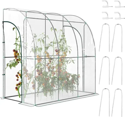 Image de Outsunny Serre de jardin adossée, serre de balcon, bâche renforcée PVC, châssis en acier, 2 portes zippées enroulables, pour légumes plantes fleurs, intérieur et extérieur, 214x118x212cm, transparent