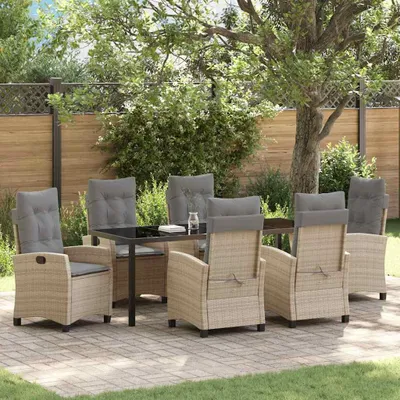 Image de Mobilier d'extérieur exclusif - Ensemble de table et chaises de jardin pour 7 personnes, en polyrotin beige