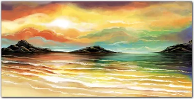 Produktbild von Coloray Bild aus Acryl 100 cm x 50 cm - Wanddekoration Wohnzimmer Acrylblock mit Bild Gehärtetes Acryl Dekoration Küche - Wellen Sonnenuntergang