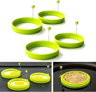 Image de Moule à pâtisserie en silicone (4 pièces) - Moule à biscuits antiadhésif - Moule rond avec poignée (vert)
