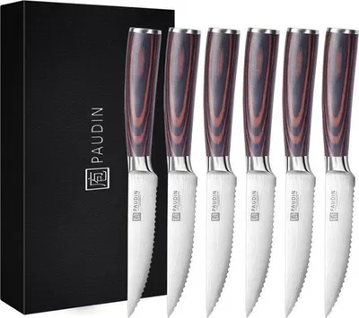 Produktbild von PAUDIN S3 Steakmesser Set – 6-teilig – Rasiermesserscharf mit fein gezahnter Klinge – Ergonomisch & rostfrei – Hochwertiger 4116 Kohlenstoffstahl