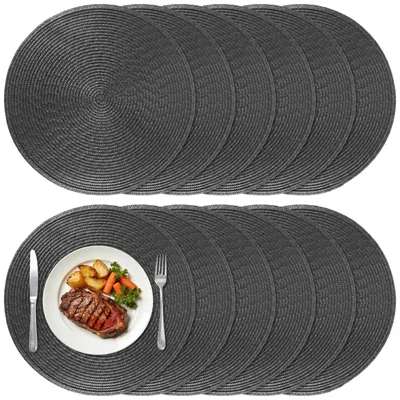 12 runde Platzsets, dunkelgrau, abwaschbar, 38 cm, PP