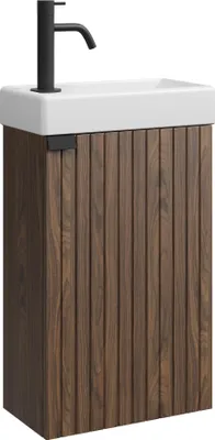 Produktbild von Badplaats Gäste-WC Waschtisch Set Bosco 40 x 22 cm Walnuss Braun - Platzsparende Badmöbel Set mit Waschbecken und Unterschrank