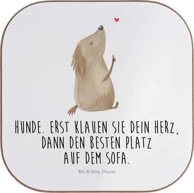 Produktbild von Mr. & Mrs. Panda Untersetzer für Gläser Hund Liebe - Weiß - Geschenk, Tischschoner, Tischuntersetzer, Glas, Niedlich, Coaster, gläseruntersetzer, Hunde, Sprüche