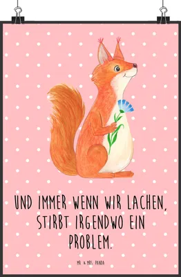 Produktbild von Mr. & Mrs. Panda Bild Eichhörnchen Blume DIN A2 - Rot Pastell - Geschenk, Motivation Sprüche, wanddeko, Plakat, Posterdruck, Wandbild, Lustige, Eichhorn, drucke, Spaß