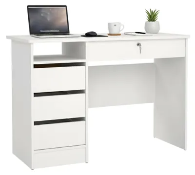 Produktbild von Schreibtisch Franklin, Mehrzweckschreibtisch, Bürotisch für PC, Eckschreibtisch, 109x49 h76 cm, Weiß