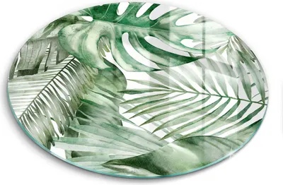 Produktbild von Glasschneideplatte - Herdabdeckplatte - fi40 cm -Schneidebrett - Spritzschutz - Gestrichene Blätter