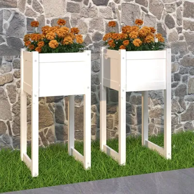 Produktbild von The Living Store Pflanzkübel 2 Stk. Weiß 40x40x81 cm Massivholz Kiefer