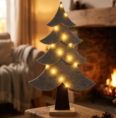 Produktbild von Dekofigur "Tanne" aus Filz, mit LED Beleuchtung, grau, 56 cm hoch, Winterdeko