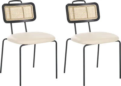 Produktbild von BELIANI Esszimmerstuhl 2er Set Hellbeige Kunstleder Sitz Schwarze Metallbeine Wiener Geflecht Ohne Armlehnen Retro Stil Modernes Design Boho Stil