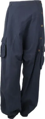 Produktbild von Uni Haremshose - Pumphose - Sarouel mit Knopfleiste - Yogi Pants - Cargohose - grau S/M