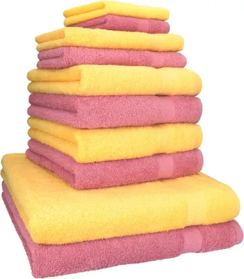 Produktbild von Betz 10-tlg. Handtuch-Set PREMIUM CLASSIC 2 Duschtücher 4 Handtücher 2 Gästetücher 2 Seiftücher  Farbe: gelb & altrosa