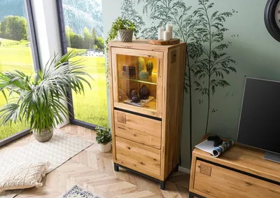 Produktbild von MASSIVMOEBEL24 Vitrine Wildeiche 65x40x148 natur geölt VILLANDERS #104