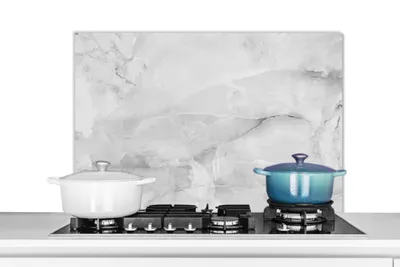 Produktbild von KitchenYeah®  Spritzschutz Küche - Küchenrückwand - Wandschutz für Herd und Spüle - Marmor - Stein - Weiß - Grau - Marmoroptik 80x55 - Alu-Dibond (Alternative zum Spritzschutz aus Glas) - Hitzebeständ