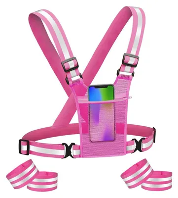 Produktbild von Warnweste Sicherheitsweste mit Handytasche, Reflektierend, Damen Herren Kinder, Rosa, Verstellbar
