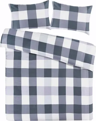 Productafbeelding van Padiro dekbedovertrek 200 x 200 cm - extra groot XL - Katoensatijn - Blauw - Vichy-ruitpatroon - Met 2 kussenslopen 50 x 75 cm - 3-delig voor 2 personen