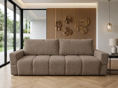 Obrázek produktu pro NORDELO Rozkládací pohovka s úložným prostorem, barva taupe, rozměry 230x83x80 cm. Rozkládací pohovka pro 3 osoby s úložným prostorem, potah: bouclé / chenille, kolekce ARENA