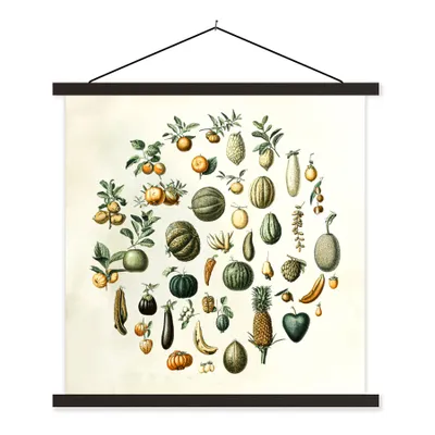 Produktbild von MuchoWow® Textilposter Gemüse - Obst - Vintage 60x60 cm mit schwarzem Rahmen - Posteraufhänger