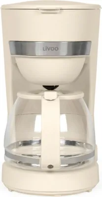 A front view of a cream-colored Livoo coffee maker.