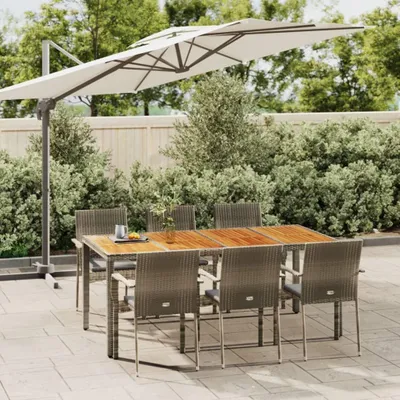 Immagine prodotto di set da pranzo da giardino 7 pezzi con cuscini in poly rattan grigio