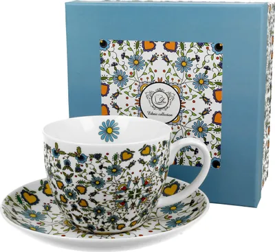 Produktbild von DUO ETNO Jumbobecher 470 ml KASHUBIAN mit Untertasse, New Bone China Porzellan