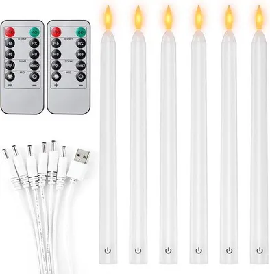 Obrázek produktu pro Elektrické svíčky bez plamene s časovačem a dálkovým ovládáním – dobíjecí svíčky bez plamene – 100 hodin provozu – 6 kusů