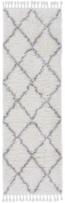 Produktbild von Hochflorteppich Eddy Läufer Weiß 80x400 cm Floral | Moderner Teppich für Wohn- und Schlafzimmer