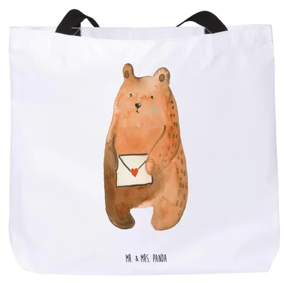 Produktbild von Mr. & Mrs. Panda Tote Bag Bär Liebesbrief - Weiß - Geschenk, Tragetasche, Tasche, Laptoptasche, Reisetasche, Liebeskummer, Schultasche, Sehnsucht, Freundin, Vermissen
