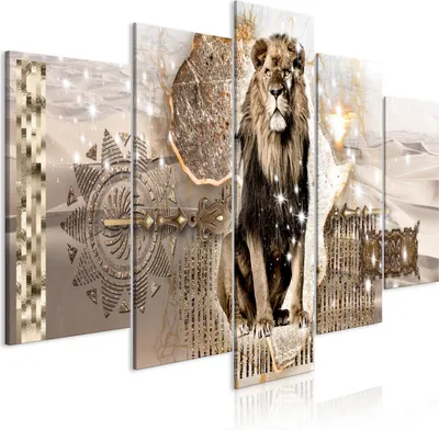 Produktbild von Leinwandbilder Löwe 200x100 cm Vlies Leinwandbild 5 tlg Kunstdruck modern Wandbilder XXL Wanddekoration Design Wand Bild - Tiere Abstrakt Struktur Afrika gold g-C-0305-b-m