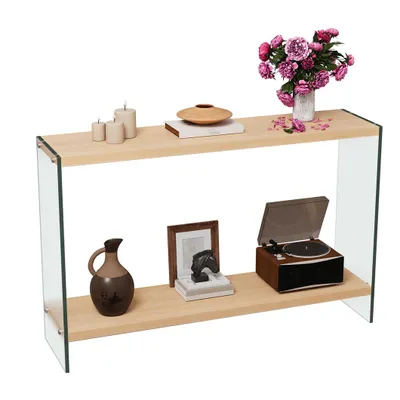Produktbild von WISFOR Konsolentisch mit 2 Ablagen, Flurtisch, Beistelltisch, Sofatisch, Gestell aus Hartglas, Flur, Wohnzimmer, 120x30x76cm