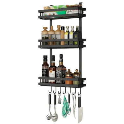 Produktbild von Muxing Kühlschrank Regal Gewürzregal Hängeregal Küchenregal Schwarz【KB】