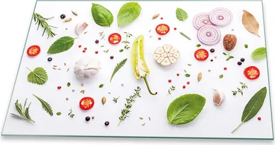 Produktbild von Herdabdeckplatte Glaskeramikkochfeld Spritzschutz Glas Universal Deko 80x52 Gemüse Bunt