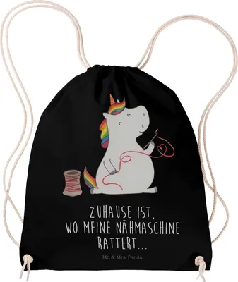 Produktbild von Mr. & Mrs. Panda gymnastiktasche Einhorn Näherin - Schwarz - Geschenk, Häkeln, wander rucksack, Unicorn, Beutel, Einhörner, Nähen, Kleiner, Stricken, Jutebeutel, Basteln