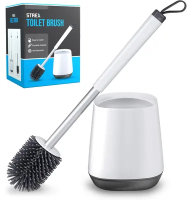 Immagine prodotto di Strex Scopino per WC in Silicone con Supporto - Asciugatura Rapida, Igienico & Azione Antibatterica - Scopino WC - Supporto Scopino per WC