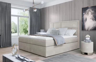 Obrázok produktu pre Kontinentálna posteľ s úložným priestorom 160x200 OVARIO - svetlo béžová