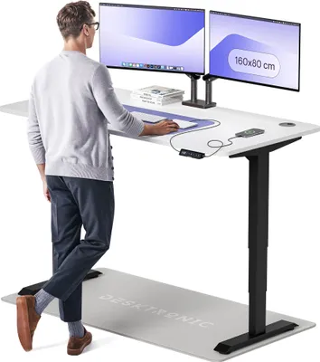 Image de Desktronic HomePro Bureau électrique réglable en hauteur 160x80cm noir/blanc avec fonction mémoire, technologie anti-collision, ports de chargement USB-A et USB-C